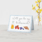 Elegant Blue Gingham Brunch Bridesmaid Vorschlag Karte (Gelbe Blume)