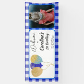 Elegant Blue Gingham Glitzer Balloons 1. Geburtsta Banner (Vertikal)