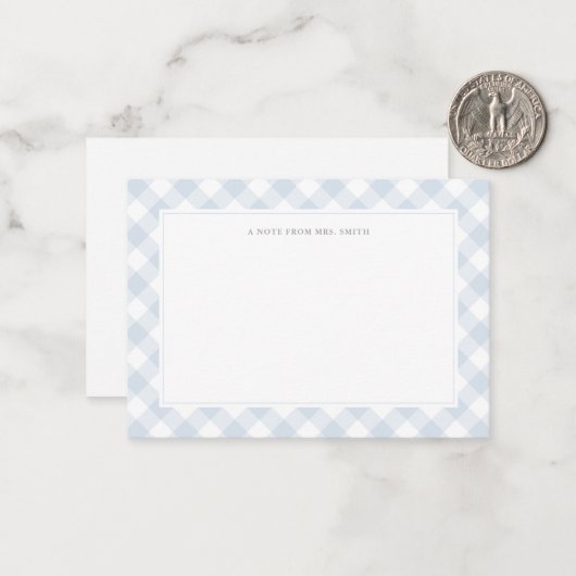 Elegant Blue Gingham Kariert Teacher Mitteilungskarte (Vorderseite/Rückseite Beispiel)