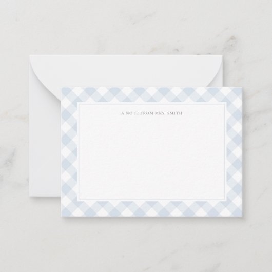 Elegant Blue Gingham Kariert Teacher Mitteilungskarte (Vorderseite)
