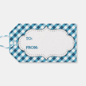 Elegant Blue Gingham Pattern Personalisiert Geburt Geschenkanhänger (Rückseite Horizontal)