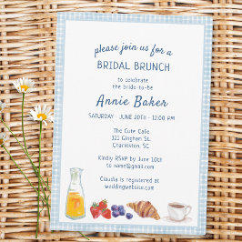 Elegant Blue Gingham Picnic Brunch Brautparty Einladung