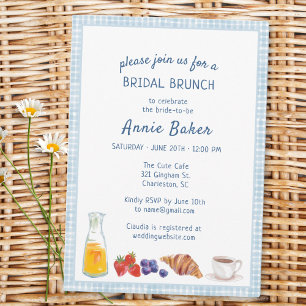 Elegant Blue Gingham Picnic Brunch Brautparty Einladung