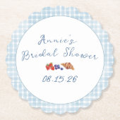 Elegant Blue Gingham Picnic Brunch Brautparty Untersetzer (Vorderseite)