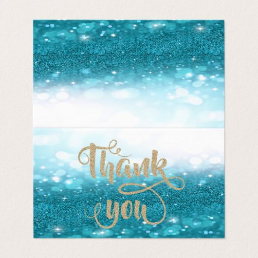 Elegant Blue Glittery Bokeh Dankeschön Card Visitenkarten (Außenseite Aufgefaltet)