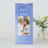 Elegant Blue Glitzer Foto Hochzeit speichern das D Save The Date (Stehend Vorderseite)