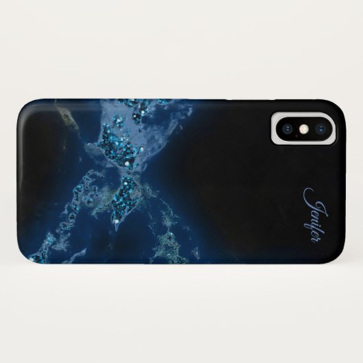 Elegant Blue Glitzer Monogram Case-Mate iPhone Hülle (Rückseite (Horizontal))