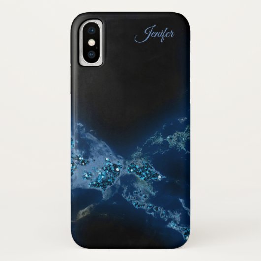 Elegant Blue Glitzer Monogram Case-Mate iPhone Hülle (Rückseite)