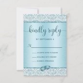 Elegant Blue Glitzer Monogram Wedding RSVP Karte (Vorderseite)