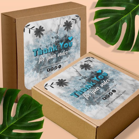 Elegant Blue Glitzer und Metallic Danke Custom Quadratischer Aufkleber