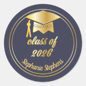 Elegant Blue | Gold 2023 Graduate Cap Abschluss Runder Aufkleber (Vorderseite)