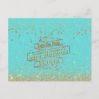 Elegant Blue Gold 30. Geburtstag Save the Date Ankündigungspostkarte