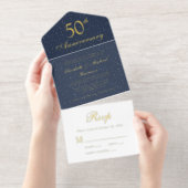 Elegant Blue Gold 50. Hochzeitstag All-in-One-Einladung (Abreißstreifen)