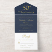 Elegant Blue Gold 50. Hochzeitstag All-in-One-Einladung (Innenseite)