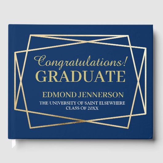 Elegant Blue Gold Abschluss Class 2025 Gästebuch (Vorderseite)