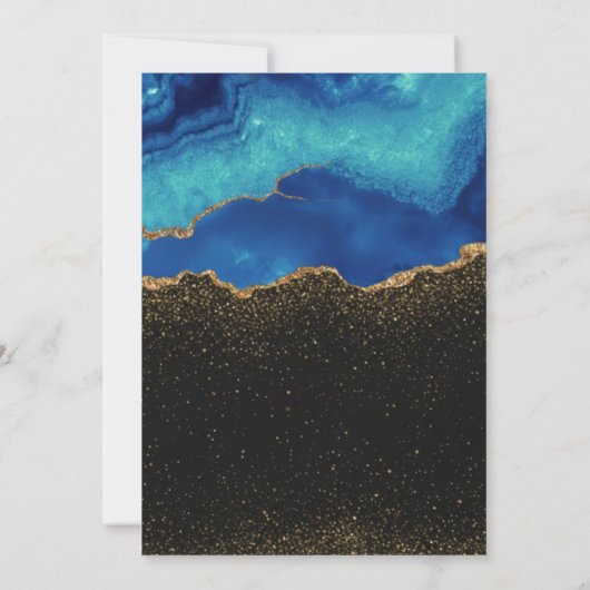 Elegant Blue Gold Abstract Marble Design Einladung (Rückseite)