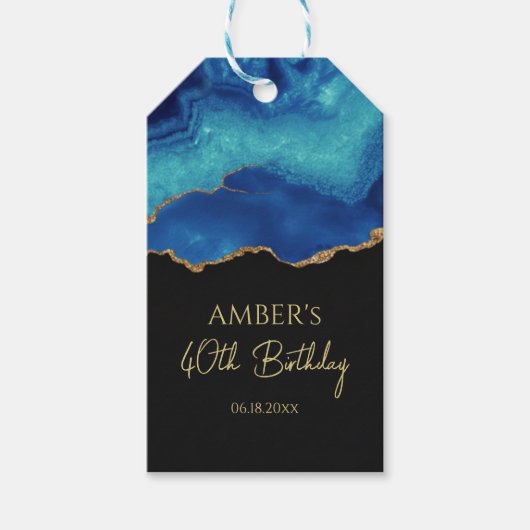 Elegant Blue Gold Abstract Marble Design Geschenkanhänger (Vorderseite)