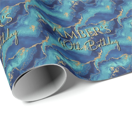 Elegant Blue Gold Abstract Marble Design Geschenkpapier (Rolleneckpunkt)