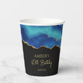 Elegant Blue Gold Abstract Marble Design Pappbecher (Rückseite)