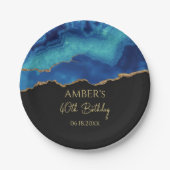 Elegant Blue Gold Abstract Marble Design Pappteller (Vorderseite)