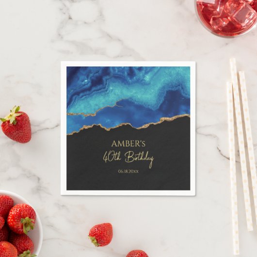 Elegant Blue Gold Abstract Marble Design Serviette (Beispiel)