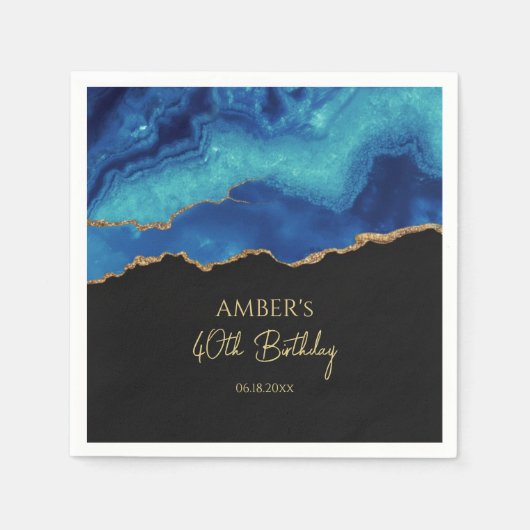 Elegant Blue Gold Abstract Marble Design Serviette (Vorderseite)