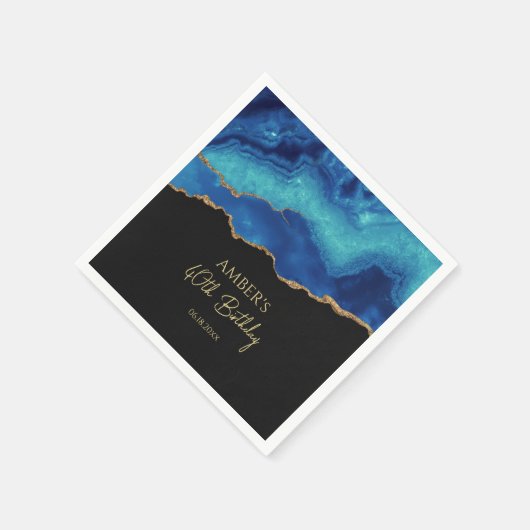 Elegant Blue Gold Abstract Marble Design Serviette (Ecke)