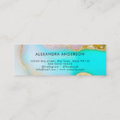 Elegant Blue Gold Accents Agate Marble Opal Mini Visitenkarte (Rückseite)