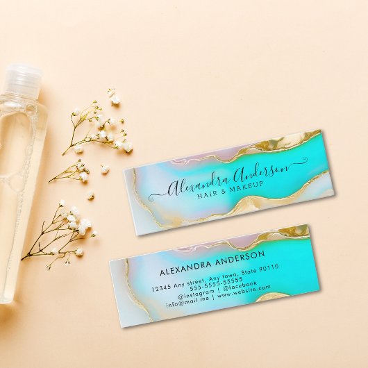 Elegant Blue Gold Accents Agate Marble Opal Mini Visitenkarte