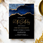 Elegant Blue Gold Agate 60. Geburtstagsparty Einladung<br><div class="desc">Diese trendige Einladung zum 60. Geburtstag zeigt ein Aquarellbild eines Agios-Geodes in Blautönen mit goldenen Imitaten. Die Worte "60. Geburtstag" erscheinen in Imitaten goldener Glitzer in dekorativen modernen Handschrift Schriftart. Passen Sie den Namen der Ehre in goldfarbenem Text an und die Details in Weiß. Das gleiche blaue Apache-Bild wird auf...</div>
