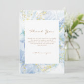 Elegant Blue Gold Agate Boy Baby Shower Dankeskarte (Stehend Vorderseite)