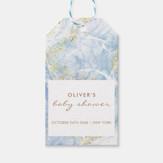 Elegant Blue Gold Agate Boy Baby Shower Geschenkanhänger (Vorderseite)