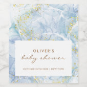 Elegant Blue Gold Agate Boy Baby Shower Weinetikett (Einzelnes Label)