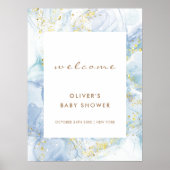 Elegant Blue Gold Agate Boy Baby Shower Willkommen Poster (Vorne)