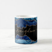 Elegant Blue Gold Agate Script Name Kaffeetasse (Mittel)