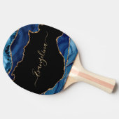 Elegant Blue Gold Agate Script Name Tischtennis Schläger (Seitenansicht)