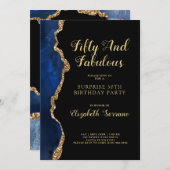 Elegant Blue Gold Agate Überraschung 50. Geburtsta Einladung (Vorne/Hinten)