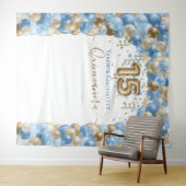 Elegant Blue Gold Balloon Arch Quinceanera Wandteppich (Beispiel (Horizontal))