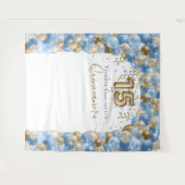 Elegant Blue Gold Balloon Arch Quinceanera Wandteppich (Vorderseite (Horizontal))