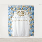 Elegant Blue Gold Balloon Arch Quinceanera Wandteppich (Vorderseite)