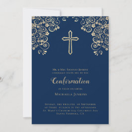 Elegant Blue Gold Bible Verse Bestätigung Einladung