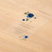 Elegant Blue Gold Blume Boy Confirmation Acryleinladungen (Ablage )