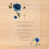 Elegant Blue Gold Blume Boy Confirmation Acryleinladungen (Vorderseite)