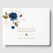 Elegant Blue Gold Blume Monogram Wedding Gästebuch (Vorderseite)