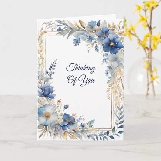 Elegant Blue Gold Blumendenken Karte (Gelbe Blume)