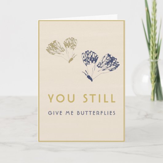 Elegant Blue Gold Butterflies Hochzeitstag Feiertagskarte (Vorderseite)