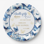 Elegant Blue Gold Butterfly Baby Shower Pappteller (Vorderseite)