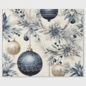 Elegant Blue & Gold Christmas Geschenkpapier (Flach)