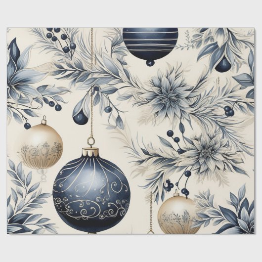 Elegant Blue & Gold Christmas Geschenkpapier (Flach)
