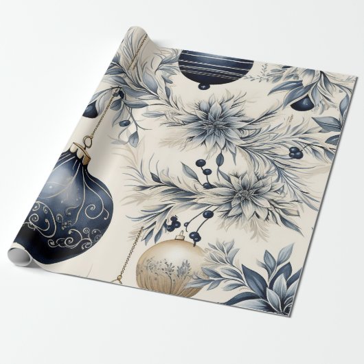 Elegant Blue & Gold Christmas Geschenkpapier (Ungerollt)